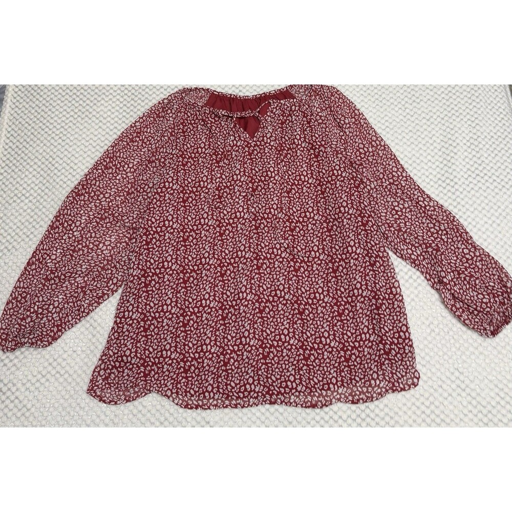 Unbranded Women's Red White Animal Print Sheer Blouse Size M